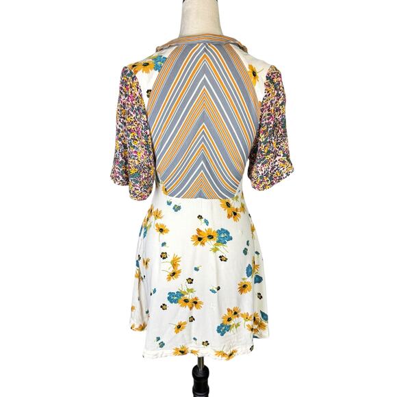 Free People Mix It Up Mixed Floral Print V-neck Babydoll Mini Dress *UPCYCLED* - Picture 6 of 14